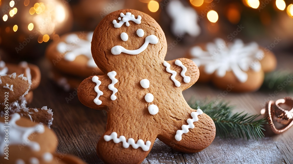 Freshly Baked Gingerbread Cookie with Festive Holiday Decor Freshly Baked Gingerbread Cookie with Festive Holiday Decor