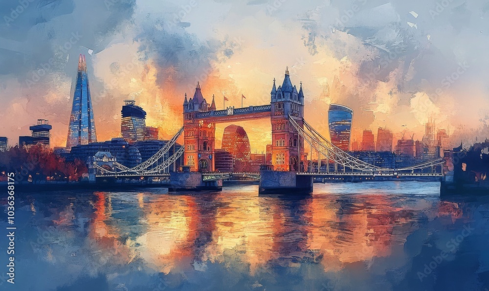 Obraz premium Watercolor the wonderful city of london, Tower Bridge