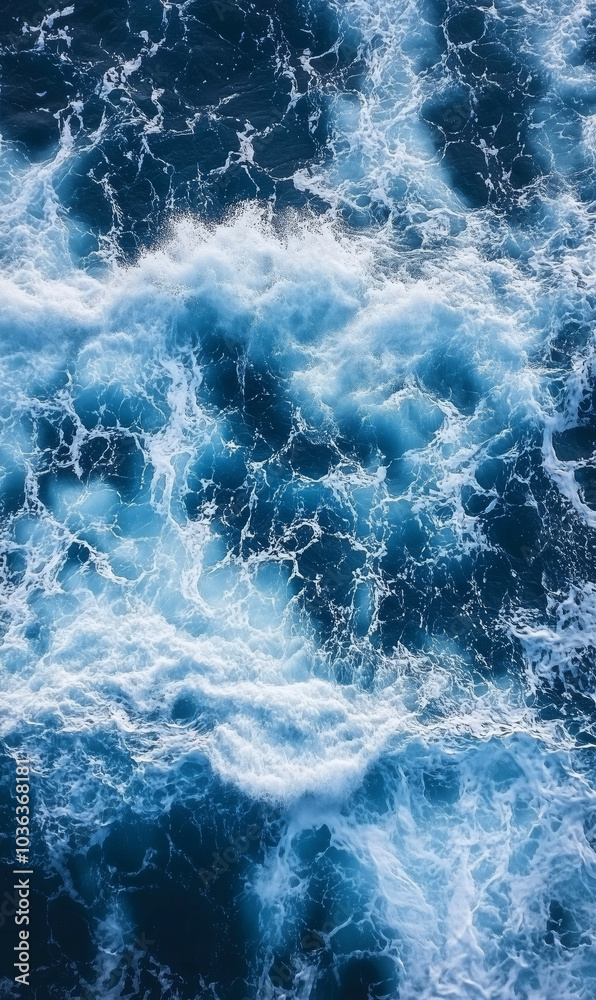 Aerial View of Turquoise Ocean Waves with White Foam Patterns Aerial View of Turquoise Ocean Waves with White Foam Patterns