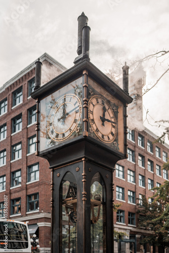 Vancouver BC. Old steam historic clock in Gastown photo