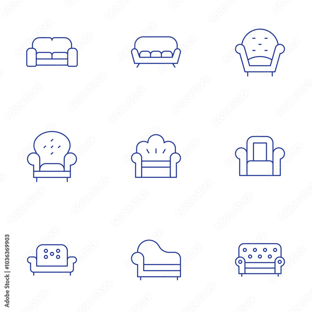 Sofa icons set. Thin Line style, editable stroke. armchair, couch, sofa. Sofa icons set. Thin Line style, editable stroke. armchair, couch, sofa.