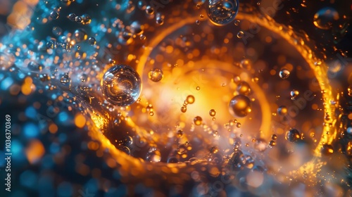 Abstract representation of energy and light with bubbles, color dynamic background.