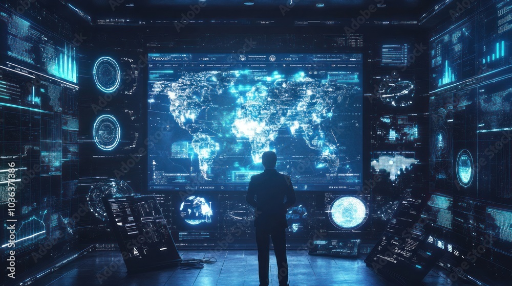 Virtual digital cyber world technology concept Real world metaverse successful businessman Virtual digital cyber world technology concept Real world metaverse successful businessman