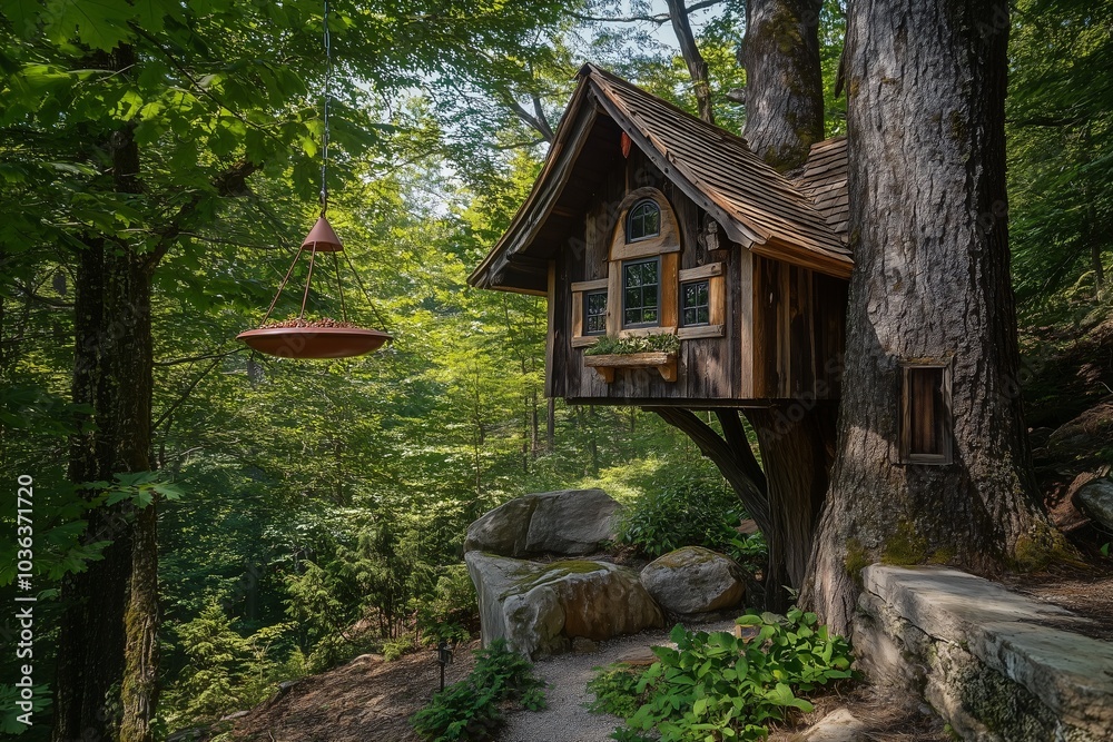 Wooden house nestled in a serene Japanese forest with a lush garden, surrounded by trees and a clear blue sky, capturing the essence of traditional architecture and natural beauty Wooden house nestled in a serene Japanese forest with a lush garden, surrounded by trees and a clear blue sky, capturing the essence of traditional architecture and natural beauty