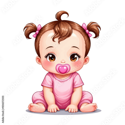 Cute Baby Girl Sitting with Pacifier