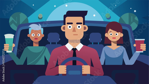 While his friends succumb to peer pressure and engage in reckless driving the man makes the responsible choice and agrees to be the designated driver for the night.. Vector illustration