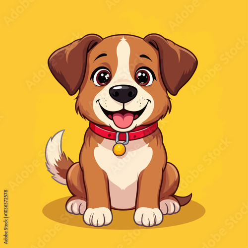 Cute Puppy Sitting with Red Collar