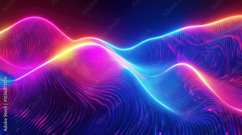 3D Wave Neon LED lights glowing flow technology background, AI generated image 3D Wave Neon LED lights glowing flow technology background, AI generated image