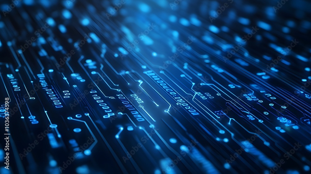 Abstract technology chip lines growing from bottom to top at digital binary code background. Abstract technology chip lines growing from bottom to top at digital binary code background.