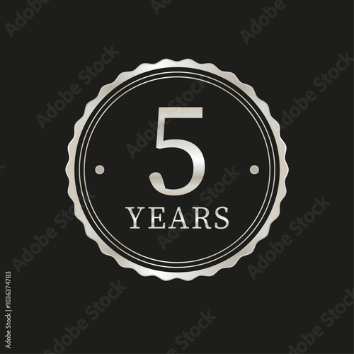 5 years for celebration events, anniversary, commemorative date. metallic beige badge stamp