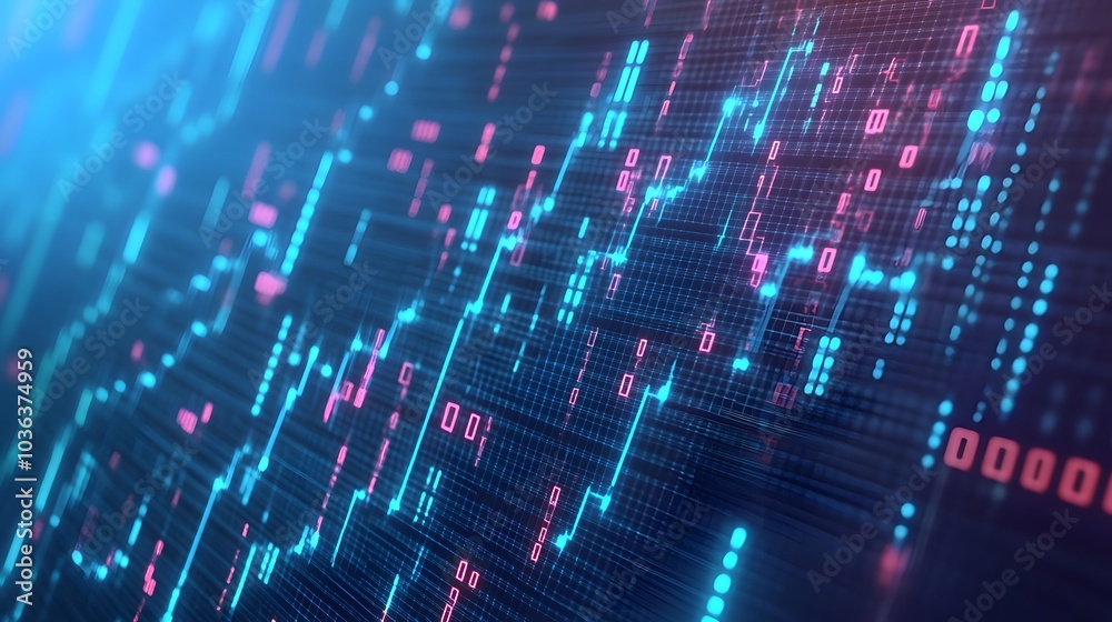 Abstract technology chip lines growing from bottom to top at digital binary code background. Abstract technology chip lines growing from bottom to top at digital binary code background.