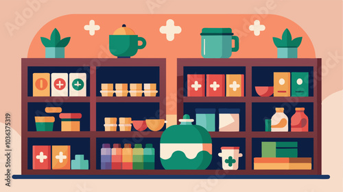 The local coffee shop proudly displayed a shelf filled with donated puzzles for customers to take and replace creating a cycle of puzzlesharing and stimulating conversation.. Vector illustration