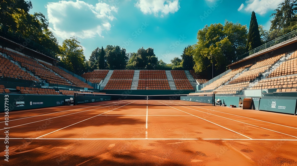 Fototapeta premium View of the tennis court stadium, which is magnificent and modern