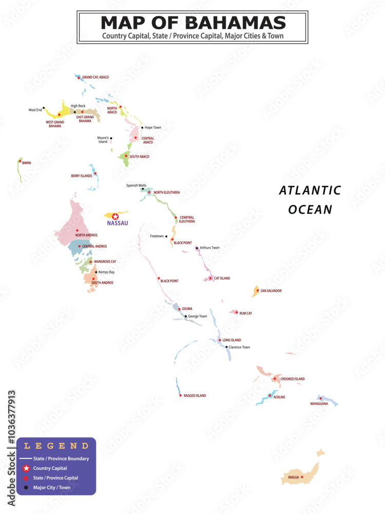 Obraz premium American Countries Geography Political map. Political map of country with capital, province or state capital, major cities and town.