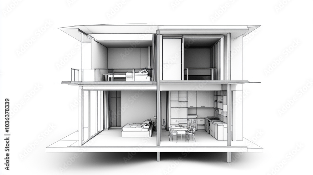 House plan sketch 3D drawing
