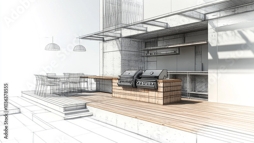 Outdoor barbecue entertainment area 3D drawing