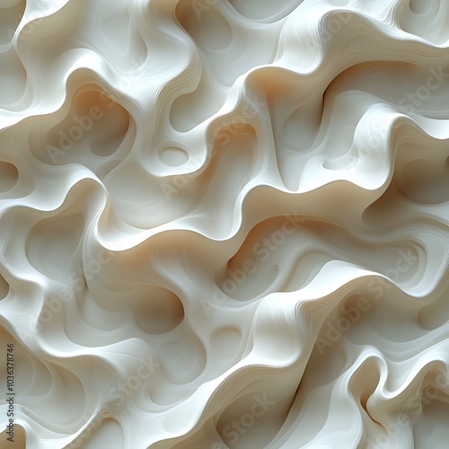 Abstract background with soft, flowing, wavy, cream-colored, 3D shapes.