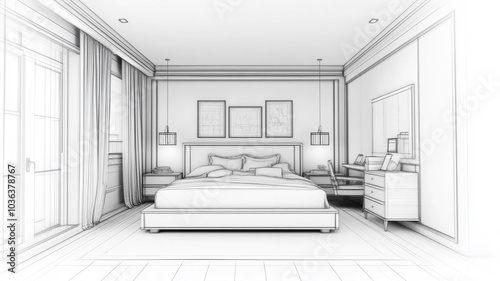 Bedroom plan sketch 3D drawing