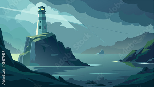 Tucked away in a secluded cove the lighthouse stands tall against the windswept cliffs its bright light ting through the mist and fog.