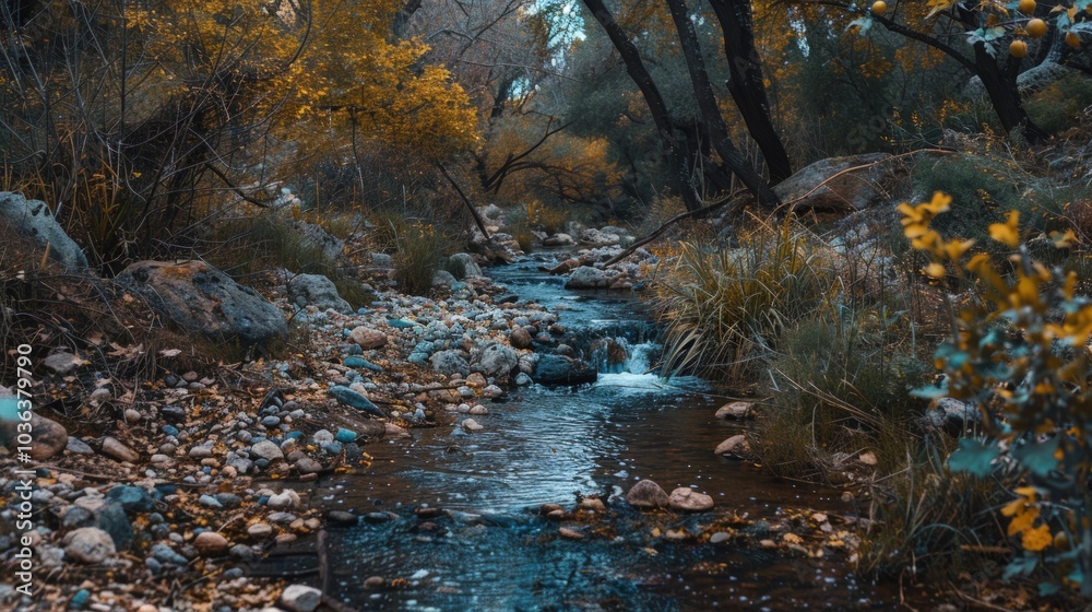 Tranquil Stream Through Autumnal Forest Tranquil Stream Through Autumnal Forest