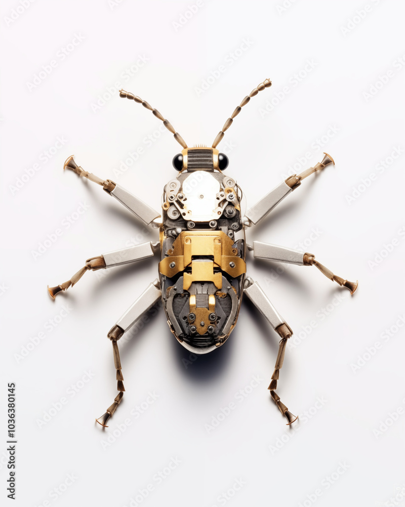 Mechanic metallic insect bug gold silver on white background Mechanic metallic insect bug gold silver on white background