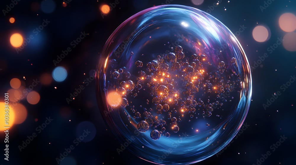 Abstract Sphere with Glowing Bubbles and Bokeh Lights Abstract Sphere with Glowing Bubbles and Bokeh Lights