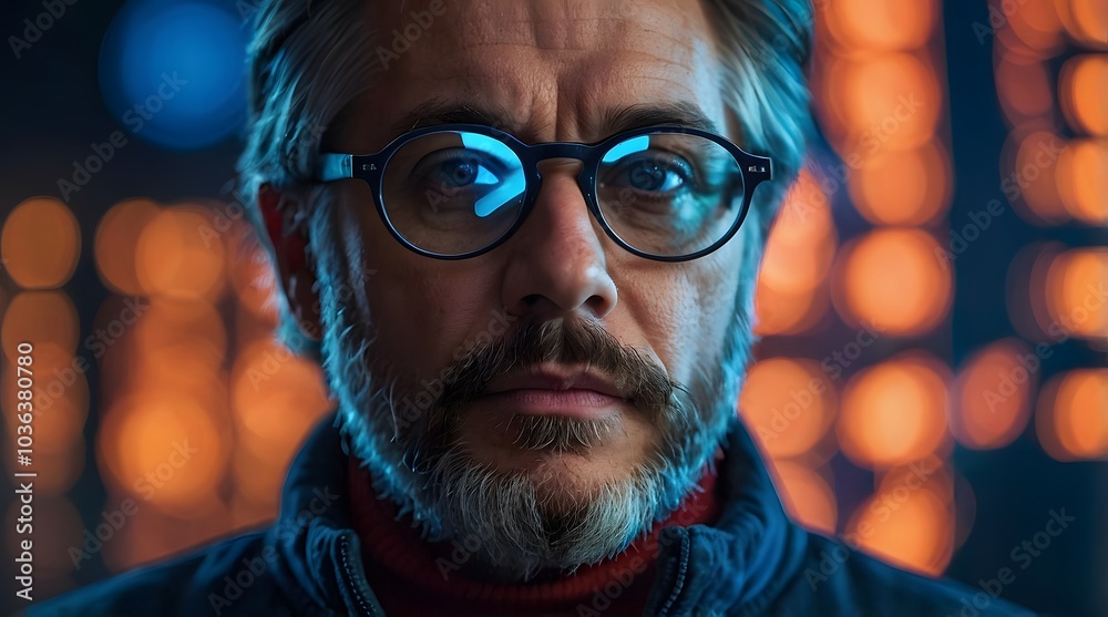 Professional in Futuristic Glasses with Augmented Reality Display, Immersed in Cybersecurity Data and Digital Innovation Environment. Professional in Futuristic Glasses with Augmented Reality Display, Immersed in Cybersecurity Data and Digital Innovation Environment.