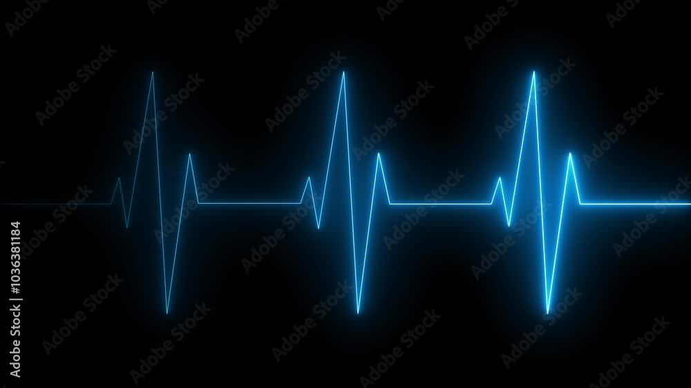 Glowing neon heart pulse concept. Electrocardiogram motion. Emergency ECG monitoring animation looping  on black background	