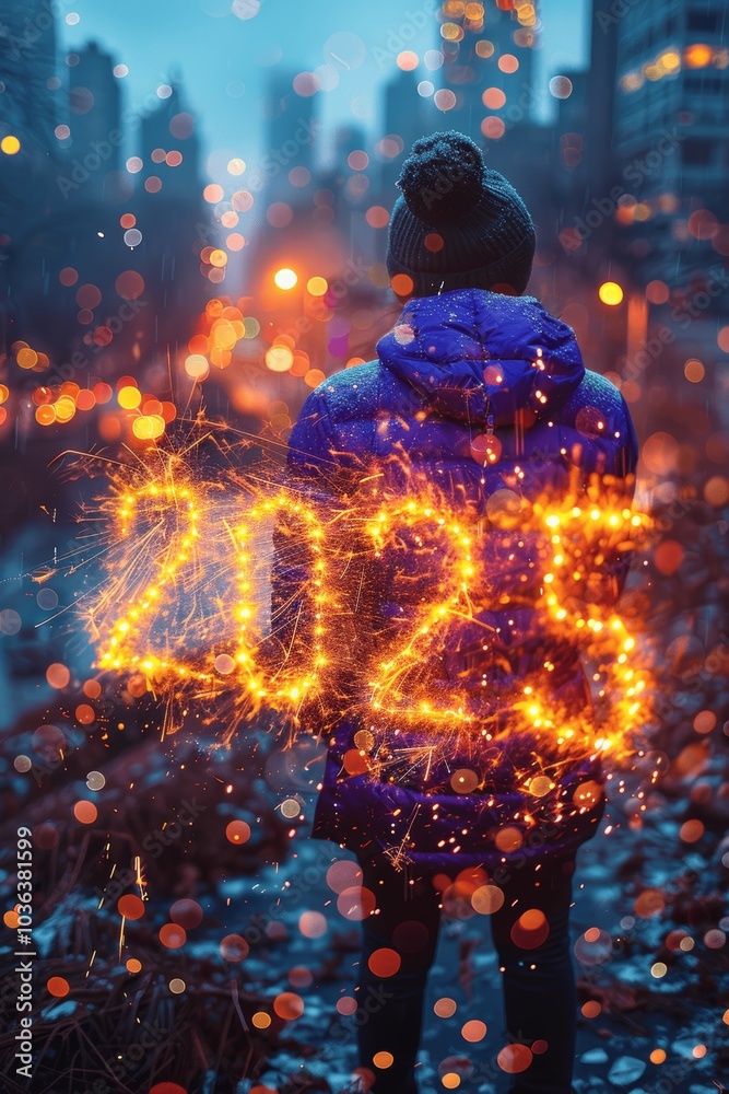 Sparkling 2024 Fireworks in Purple Sky with Stars and Bright Twinkling Lights Sparkling 2024 Fireworks in Purple Sky with Stars and Bright Twinkling Lights