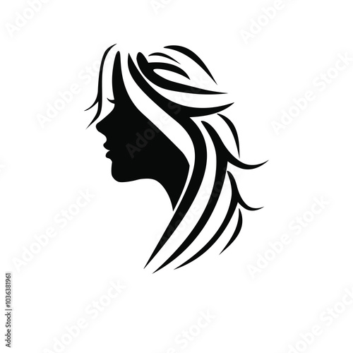 vector,illustration of woman long hair style icon,woman face logo on white background,beautiful