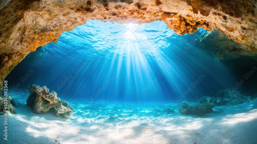 Underwater Cave with Sunlight and Clear Water Underwater Cave with Sunlight and Clear Water