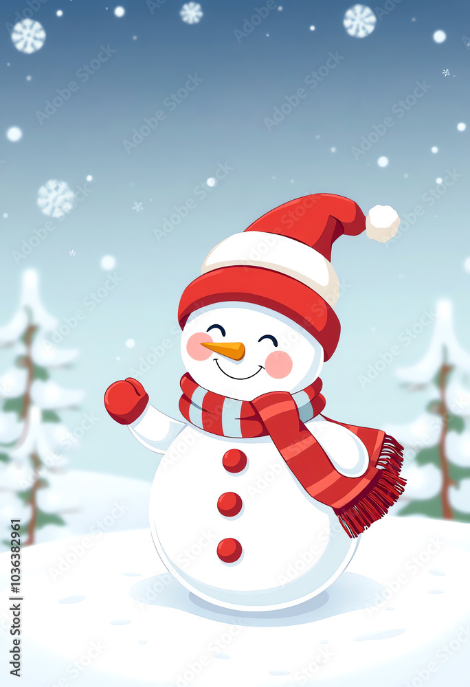 cartoon Cute snowman on a snowy winter scene illustration cartoon Cute snowman on a snowy winter scene illustration