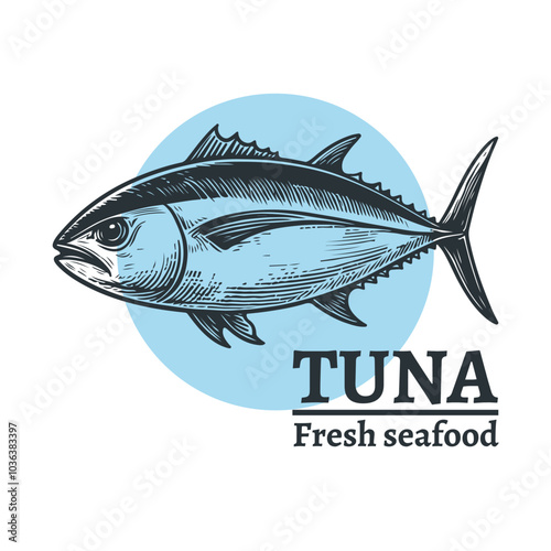 Tuna fresh seafood engraved style banner