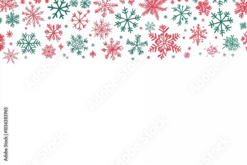 Colorful Snowflakes in Red and Green on White Background