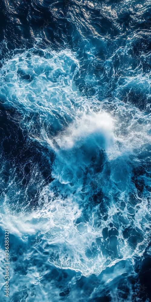 Aerial View of Turbulent Ocean Waves in Stunning Blue Tones Aerial View of Turbulent Ocean Waves in Stunning Blue Tones