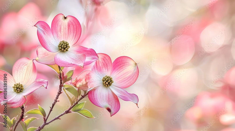 A close-up of blooming dogwood flowers in a spring garden, illustrating beauty and nature