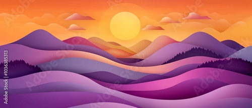 Serene Sunset Over Colorful Rolling Hills Landscape photo