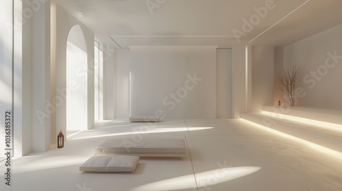 Minimalist prayer room, soft lighting