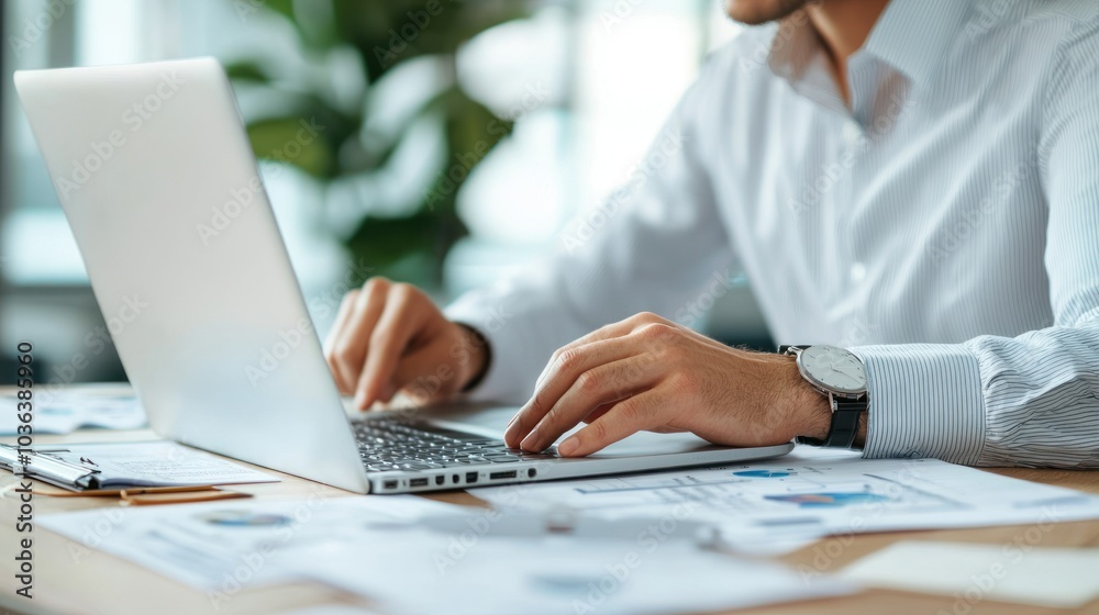 A person reviewing a business document on a laptop, illustrating corporate work and attention to detail A person reviewing a business document on a laptop, illustrating corporate work and attention to detail