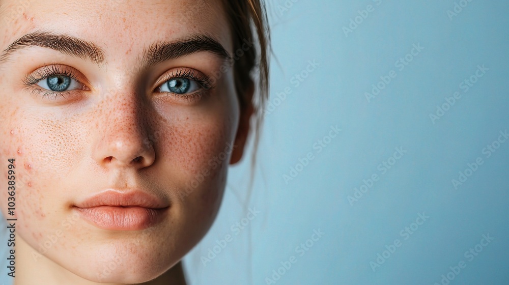 Fototapeta premium Close-Up Portrait of Young Woman with Freckles