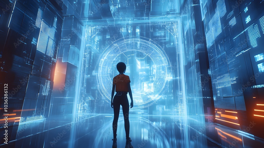 Smart Experiencing virtual technology world. Mixed media. Smart Experiencing virtual technology world. Mixed media.