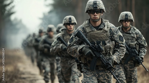 A division of military troops during a training exercise, illustrating coordination and strategy