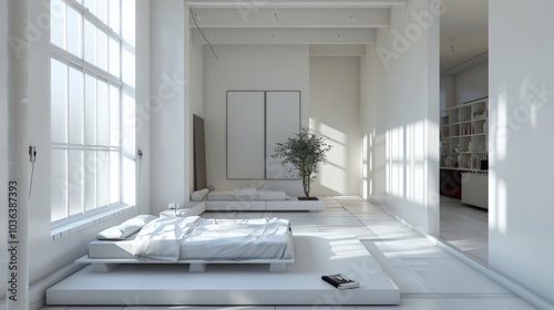 Obraz na płótnie Minimalist studio loft, soft lighting w salonie