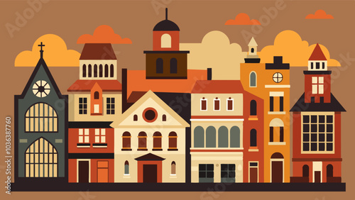 Old buildings with intricate facades stand as testaments to the enduring character of the community and each holds its own intriguing history waiting to be uncovered.. Vector illustration