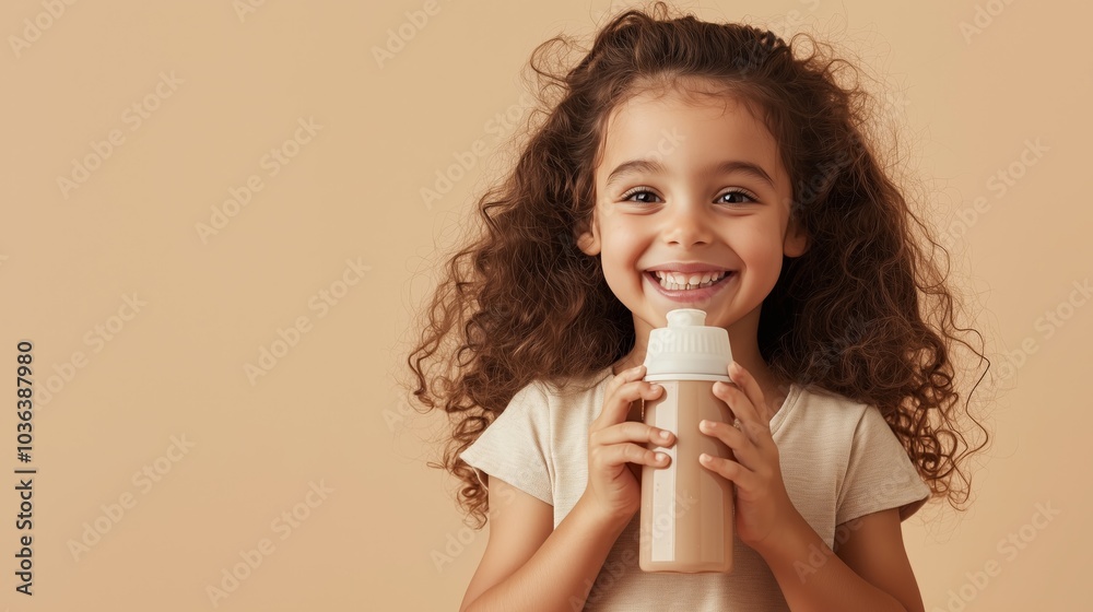 Happy Child with Bottle and Curly Hair Happy Child with Bottle and Curly Hair