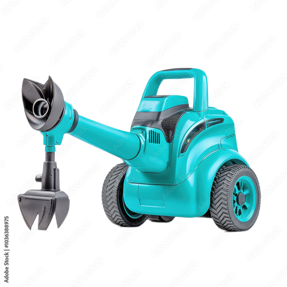 Fototapeta premium Futuristic Teal Robotic Digger with Black Scoop and Wheels