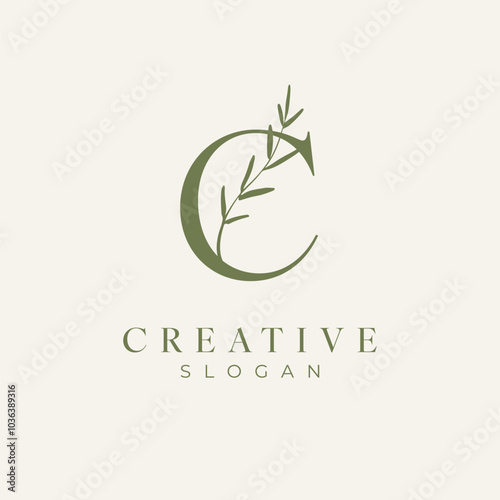 Initial Letter C Feminine, Floral, Botanical Logo Template - Vector