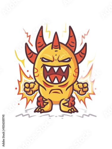Energetic Cartoon Monster with Horns and Lightning