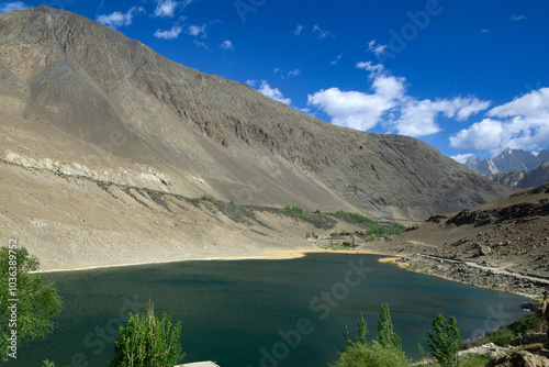 Unknown lake, nestled near Skardu in Pakistan's Gilgit-Baltistan region, is a vital water source for the Skardu Valley. 