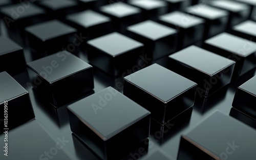 A sophisticated 3D render of abstract geometric blocks, arranged on a black background